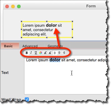 Text formatting via formatting toolbar in propery panel